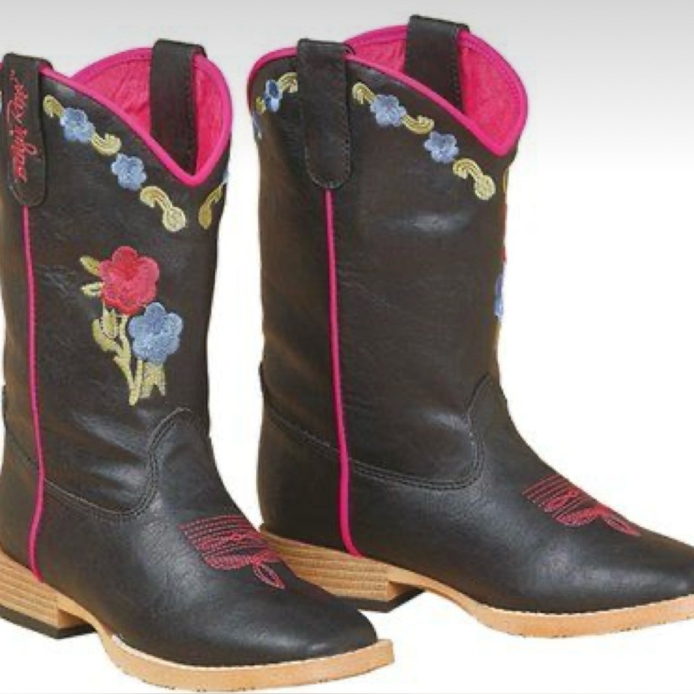 NWT-Blazin Roxx Youth Embroidered Black Cowboy Boots with Floral Design-Size 6
